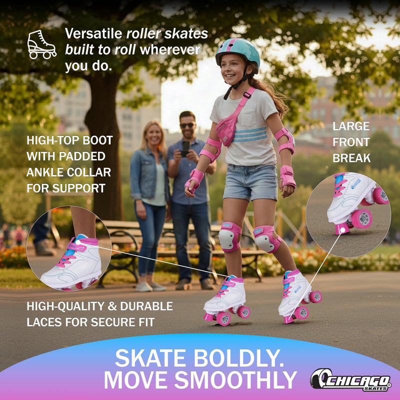Chicago Skates Sidewalk Roller Skates â€“ Durable, Top Performance Indoor/Outdoor Use Skate Shoes for Girls & Boys, High-Top Boot Safety Youth Quad Skates, 60mm PU Wheels, Adjustable Chassis & Trucks - Image 4